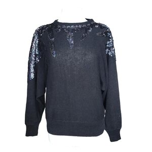 Jade Vintage Black Knit Sweater with Flame Shoulder Sequins Women's Size S